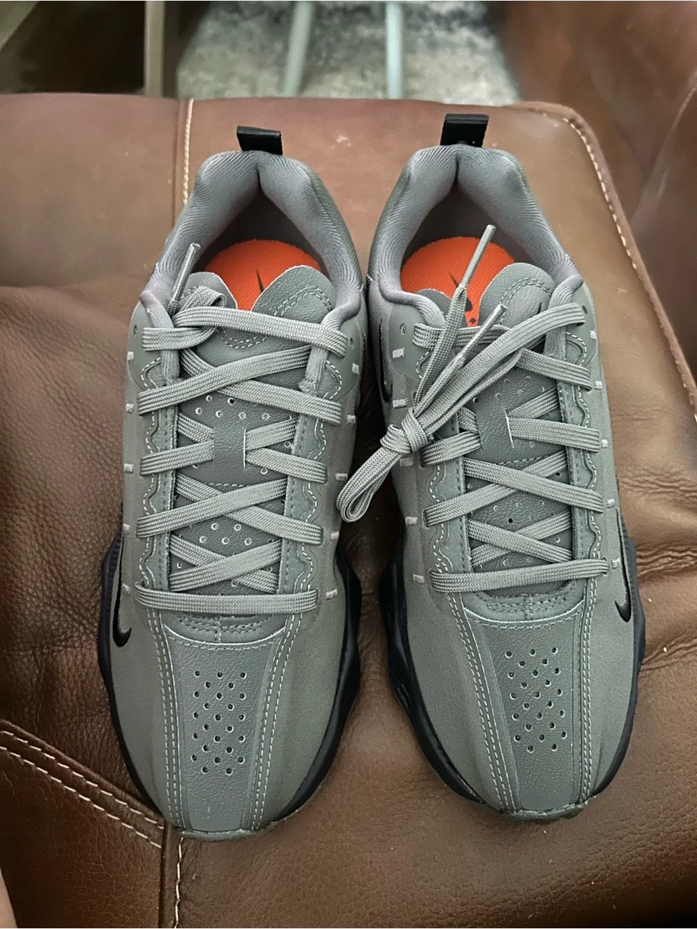 Nike Youth Grey and Black Casual Sneakers with Orange Insoles